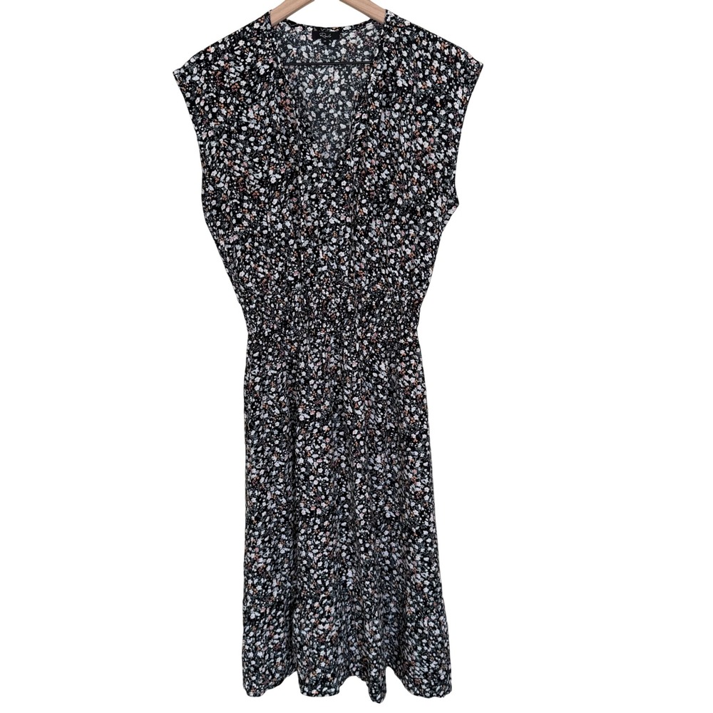 Rails Ashlyn Smocked Waist Ditsy Floral Midi Dress M Ivy Black/White Floral NEW - Picture 5 of 11